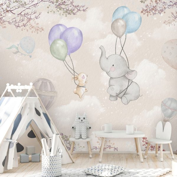 Cute Elephant And Rabbit Wall Mural