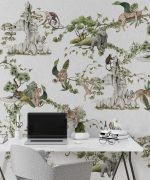 Tropical Animals Wallpaper with White Background