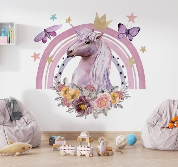 Unicorn Rainbow And Butterfly Wall Mural