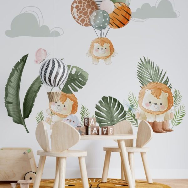 Tropic Green Leaves And Lion Wall Mural