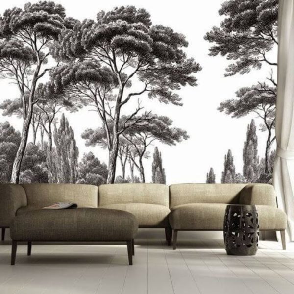 Black White Forest Tropical Wall Mural