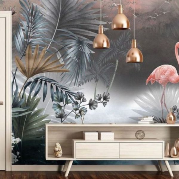 Flamingo And Tropical 3D Wall Mural