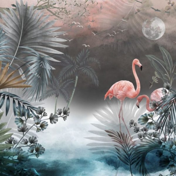 Flamingo And Tropical 3D Wall Mural