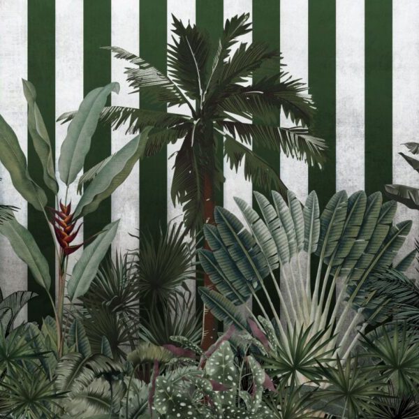 Green Stripe Tropical Pattern Wall Mural