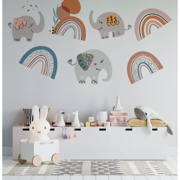 Cute Elephants And Rainbows Wall Mural