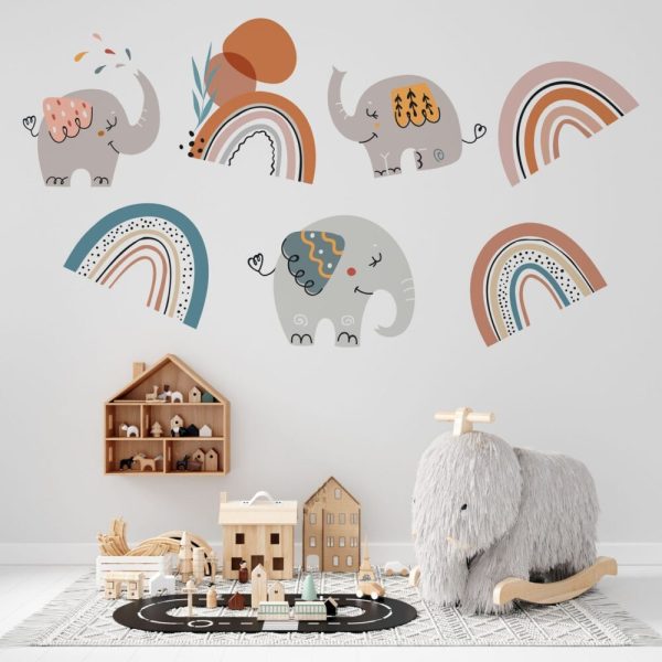 Cute Elephants And Rainbows Wall Mural