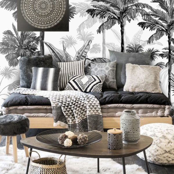 Black And White Tropical Wall Mural