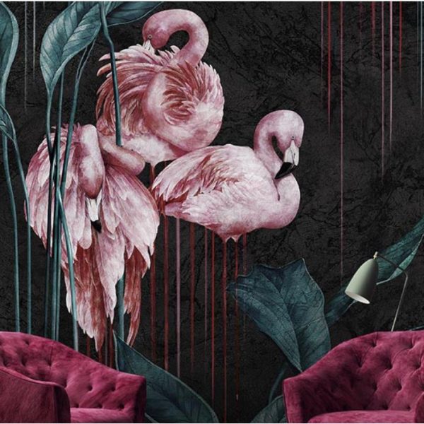 Flamingo Patterned Leafy 3D Wall Mural