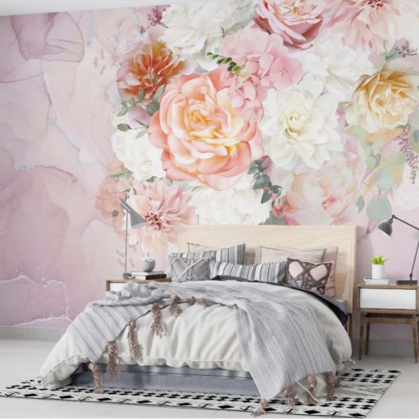 Pink Color Large Rose Pattern Wall Mural