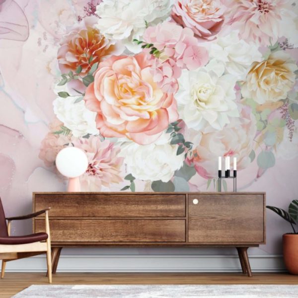 Pink Color Large Rose Pattern Wall Mural