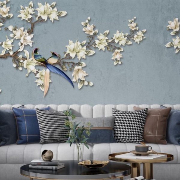 Birds In Flower Branch Wall Mural