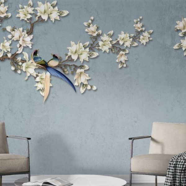 Birds In Flower Branch Wall Mural