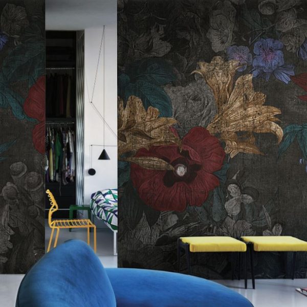 Floral Pattern Wrapped In Black Wall Mural