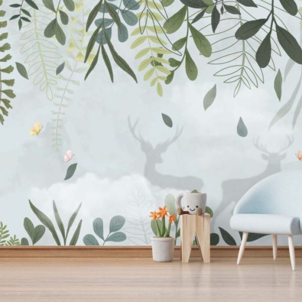 Flowers And Deer 3D Wall Mural Wallpaper