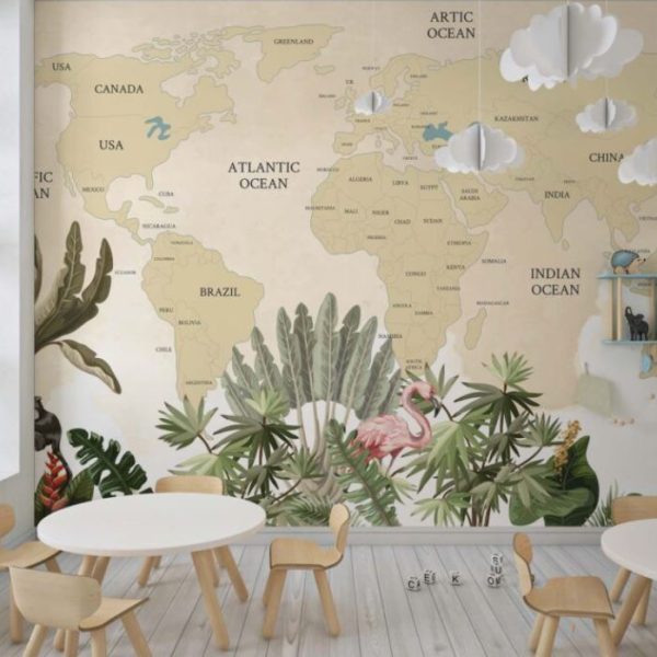 Tropical World Map 3D Wall Mural