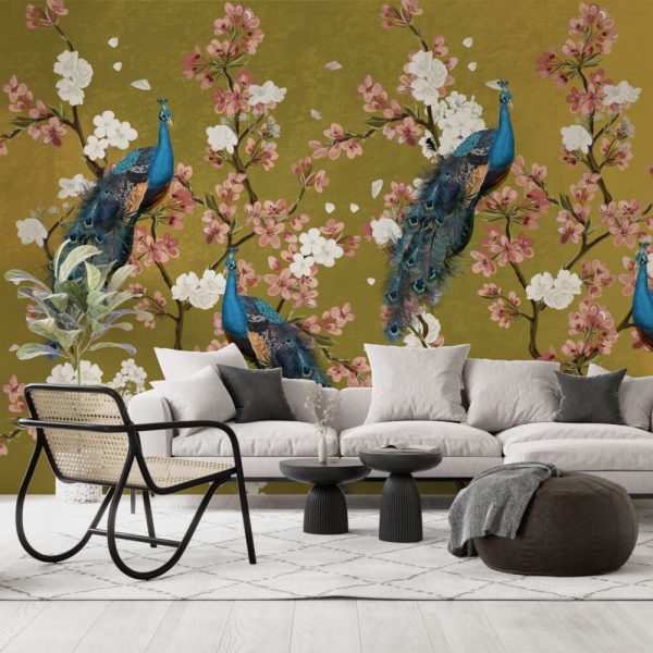 Cherry Flowers And Peacocks 3D Wall Mural