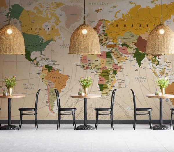 World Map In Coffee Tones Wall Mural