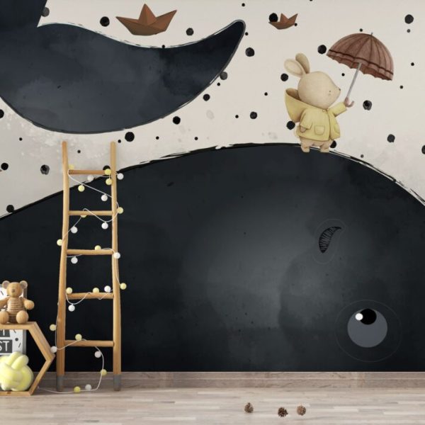 Big Whale And Bunny 3D Wall Mural