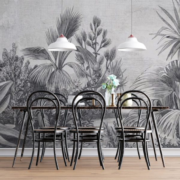 Black And White Palm Flower Wall Mural