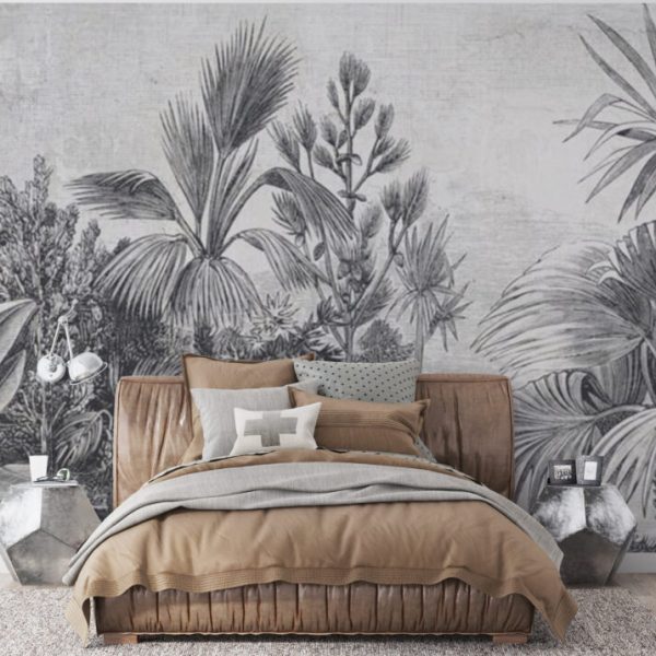 Black And White Palm Flower Wall Mural