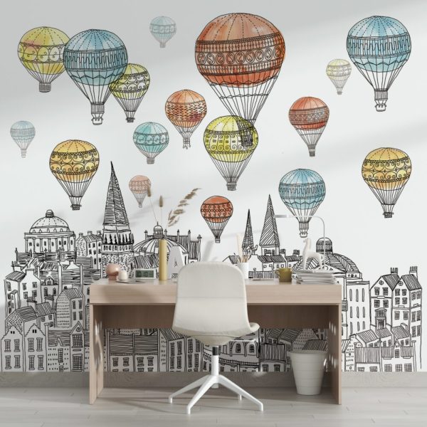 Flying Balloon City Landscape Wall Mural