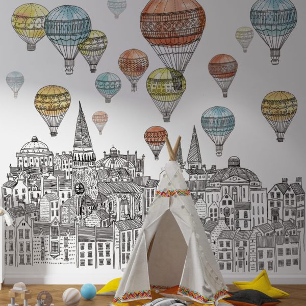 Flying Balloon City Landscape Wall Mural