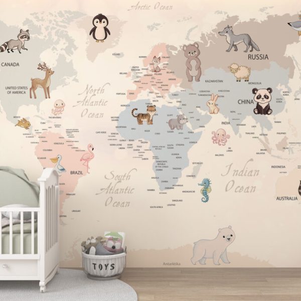 Children Map Animal Patterns 3D Wall Mural