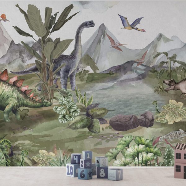 Dinosaurs By The Lake 3D Wall Mural
