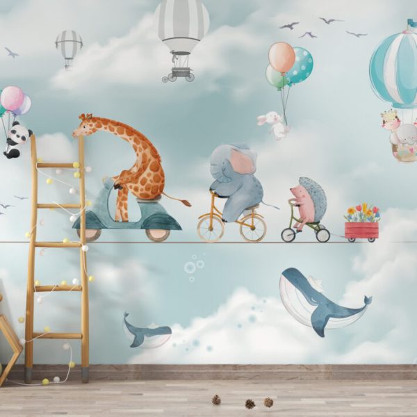 Giraffe Bicycle On Rope 3D Wall Mural