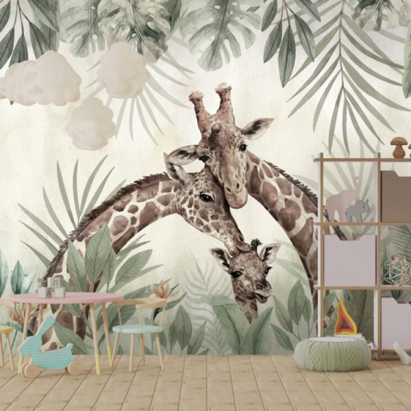 Giraffe Family 3D Wall Mural Wallpaper