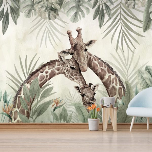 Giraffe Family 3D Wall Mural Wallpaper