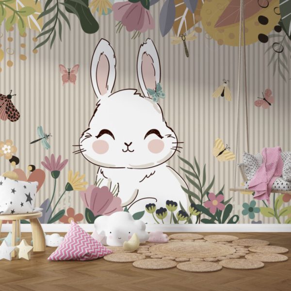 Cute Bunny And Butterfly Wall Mural