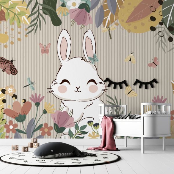 Cute Bunny And Butterfly Wall Mural