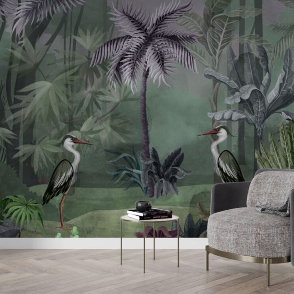 Crane Bird Tropical Wall Mural Wallpaper