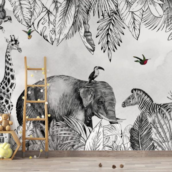 Tropical Leafy Animals Wall Mural