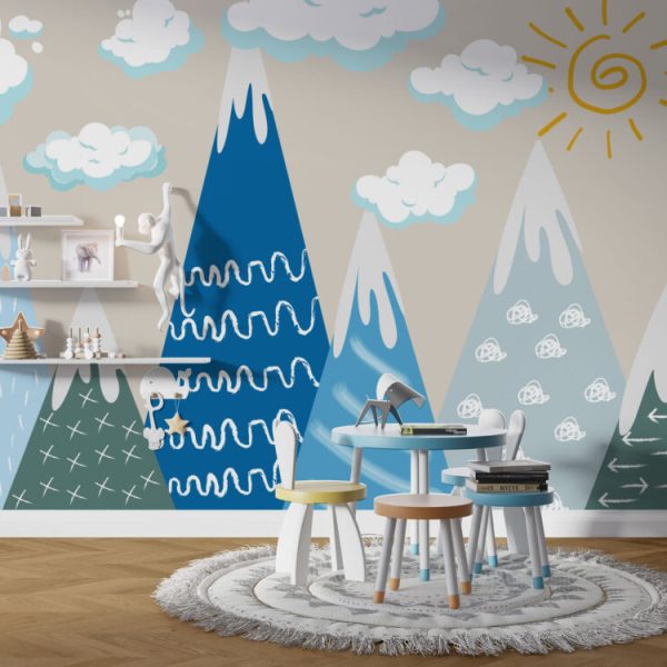 Mountain Sun And Clouds 3D Kids Wall Mural