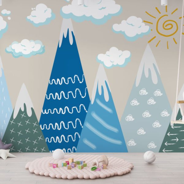 Mountain Sun And Clouds 3D Kids Wall Mural