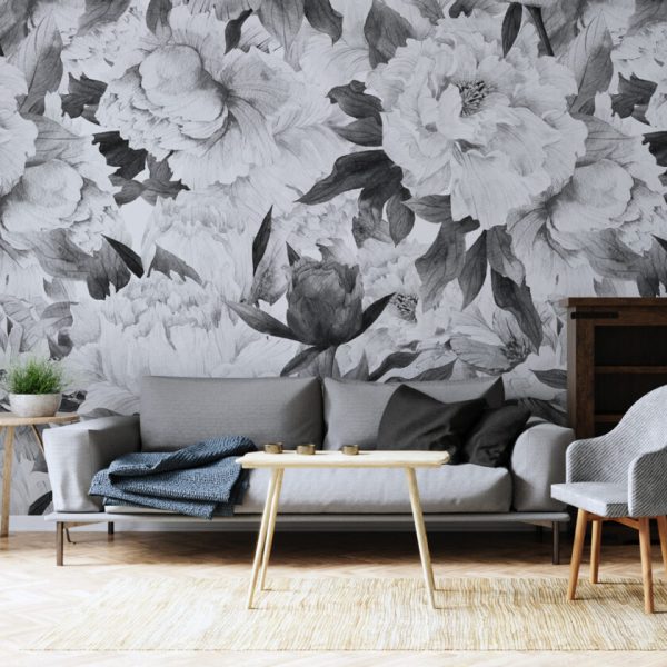 Black And White Flowers Wall Mural