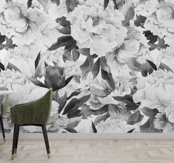 Black And White Flowers Wall Mural
