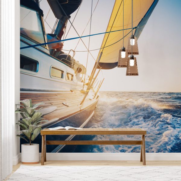 Yacht View At Sea 3D Wall Mural