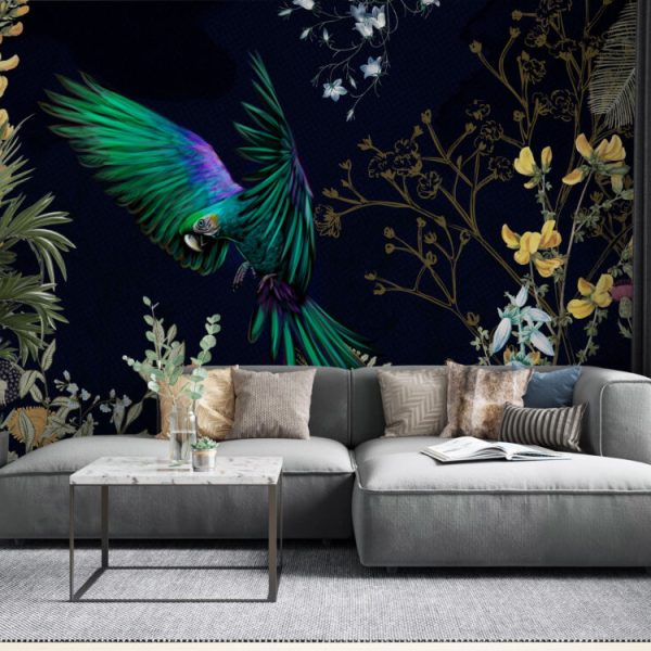 Floral Black Background Wall Mural