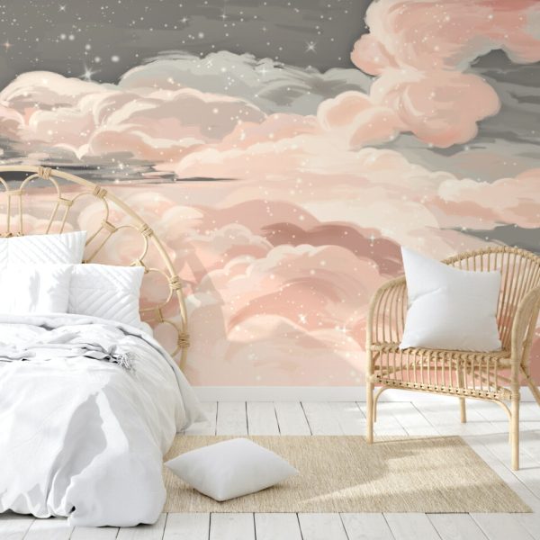 Pink Clouds And Stars Sky Wall Mural