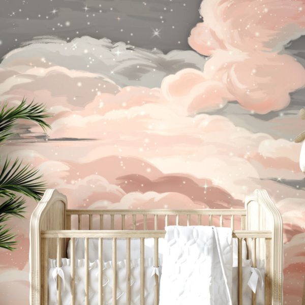 Pink Clouds And Stars Sky Wall Mural