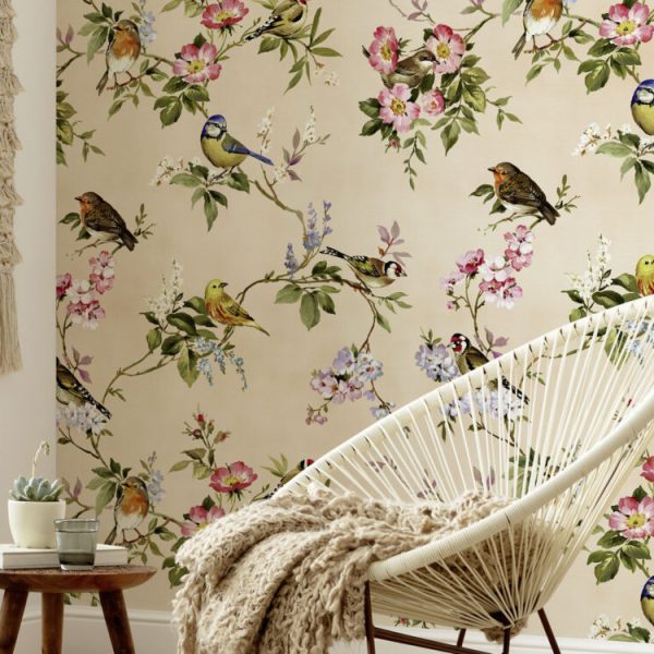 Bird And Flower Pattern Wall Mural