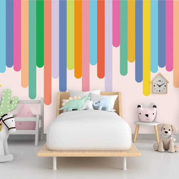 Colored Panels Hanging Above Wall Mural