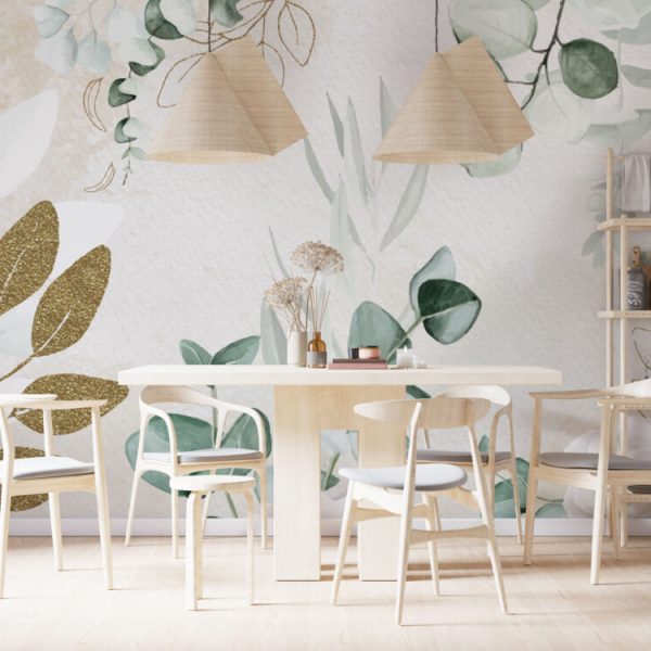Gold And Soft Tones Leaves Wall Mural