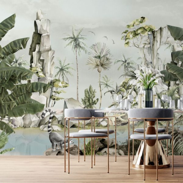 Tropical Trees By The Lake Wall Mural