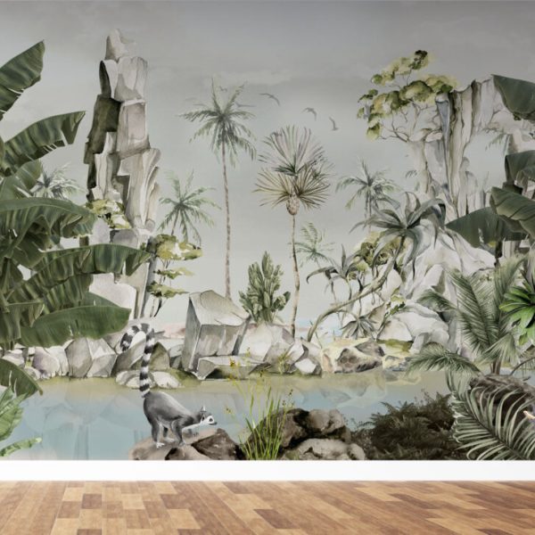 Tropical Trees By The Lake Wall Mural
