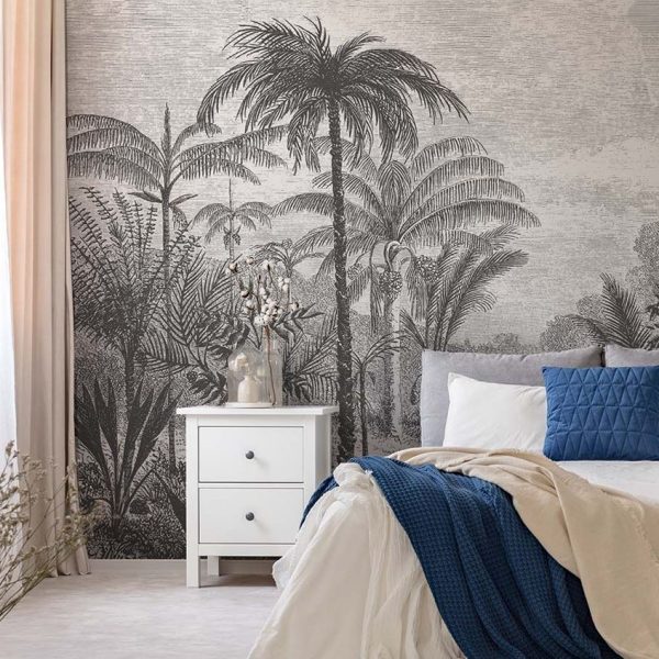 Black And White Tropical Jungle Wall Mural
