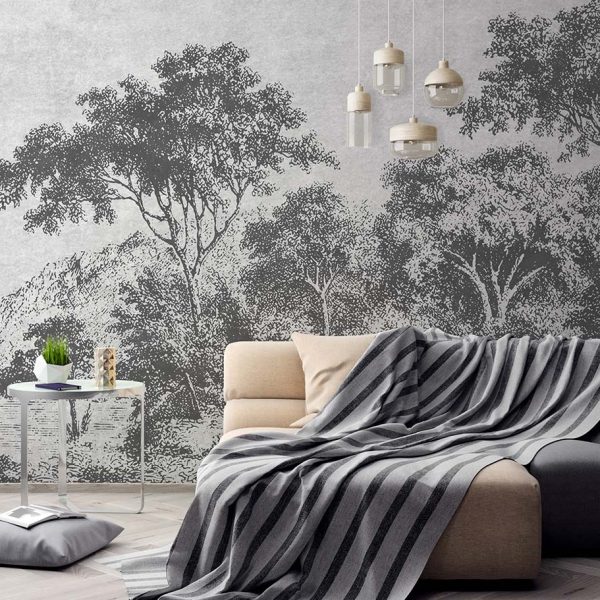 Trees In Black And White Forest Wall Mural